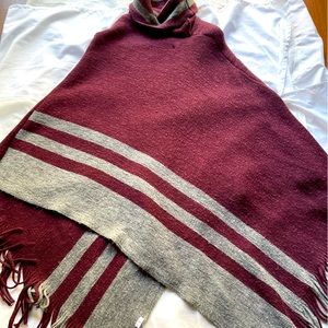 Ann Taylor Loft Maroon and Gray Turtleneck Sweater Poncho, Cape, one size, EUC